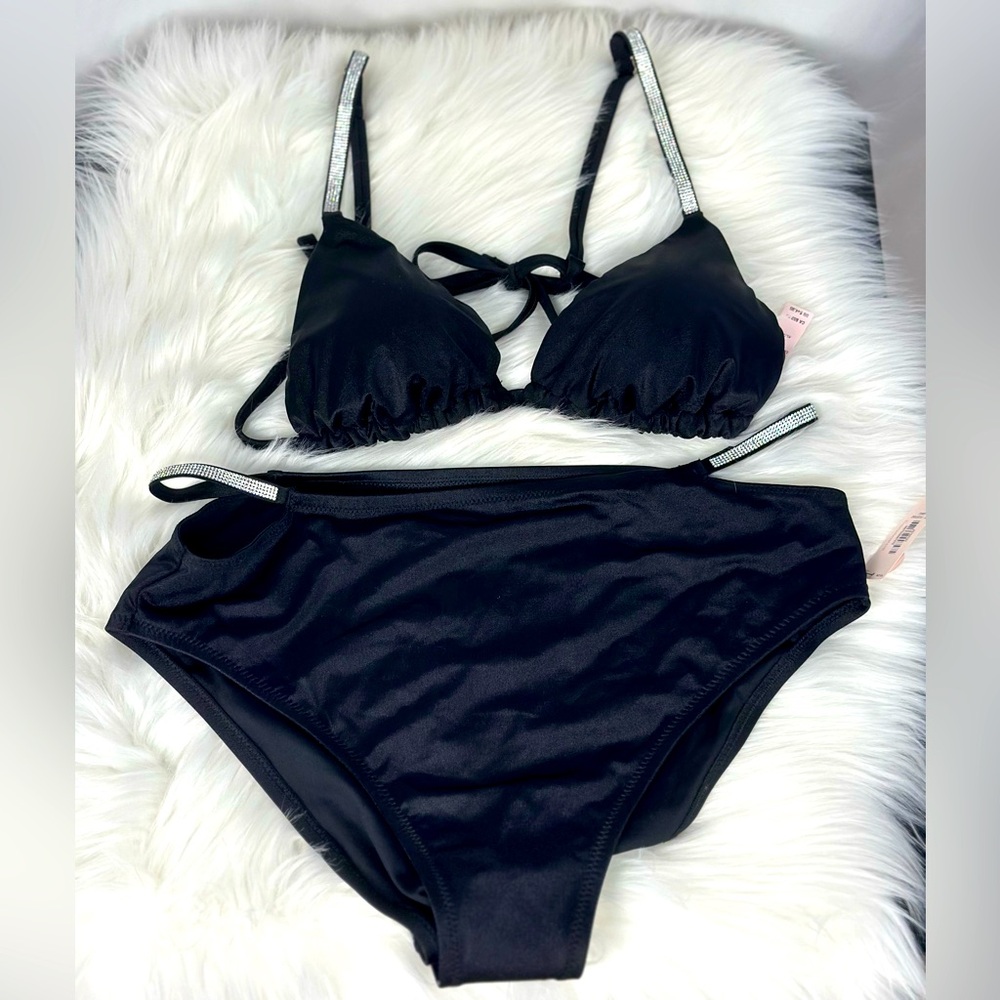 Victoria’s Secret NWT black high waist bikini SET w/sparkly rhinestones size XL